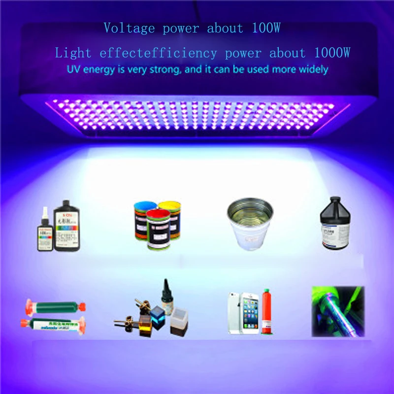Lámpara LED de curado UV, 1000W, alta potencia, 395nm, 5 segundos, pegamento de estilo, impresión de tinta, aceite verde UV, luz de curado sin sombras
