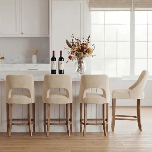 Bar Stools Set of 4, Upholstered Counter Height Bar Stools, Modern Counter Stools with Wood Legs for Kitchen Island