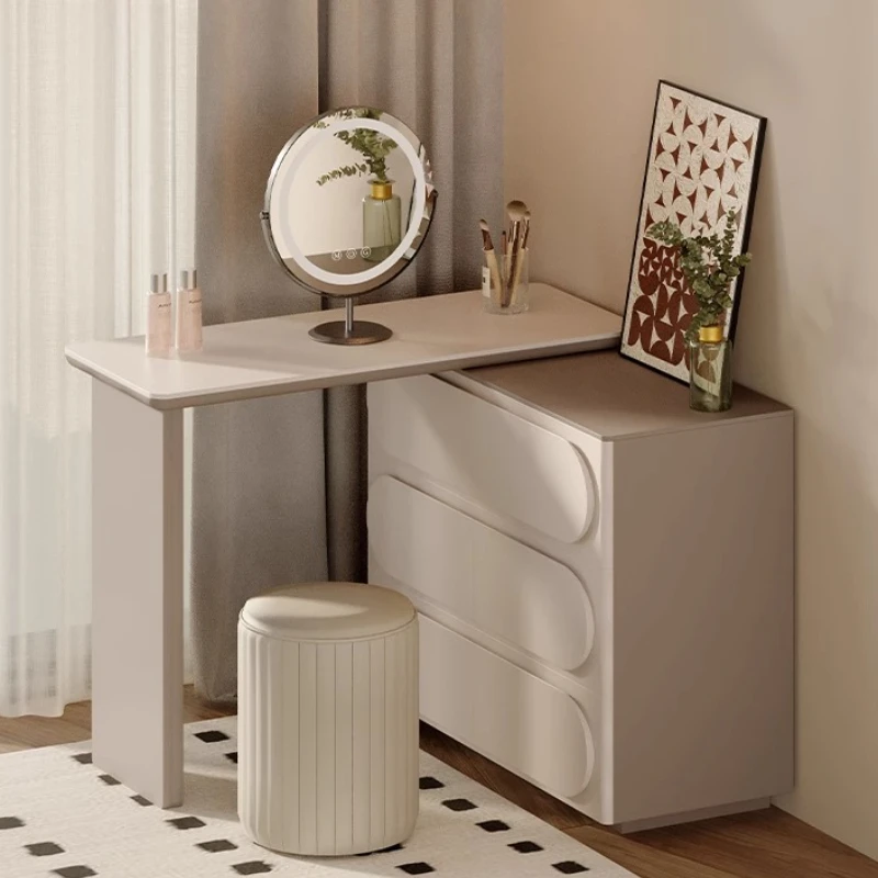 

Home Cream Wind Retractable Rotary Dresser Bedroom Storage Makeup Table Vanity Dressing Table Makeup Desk Dressers Room Drawers