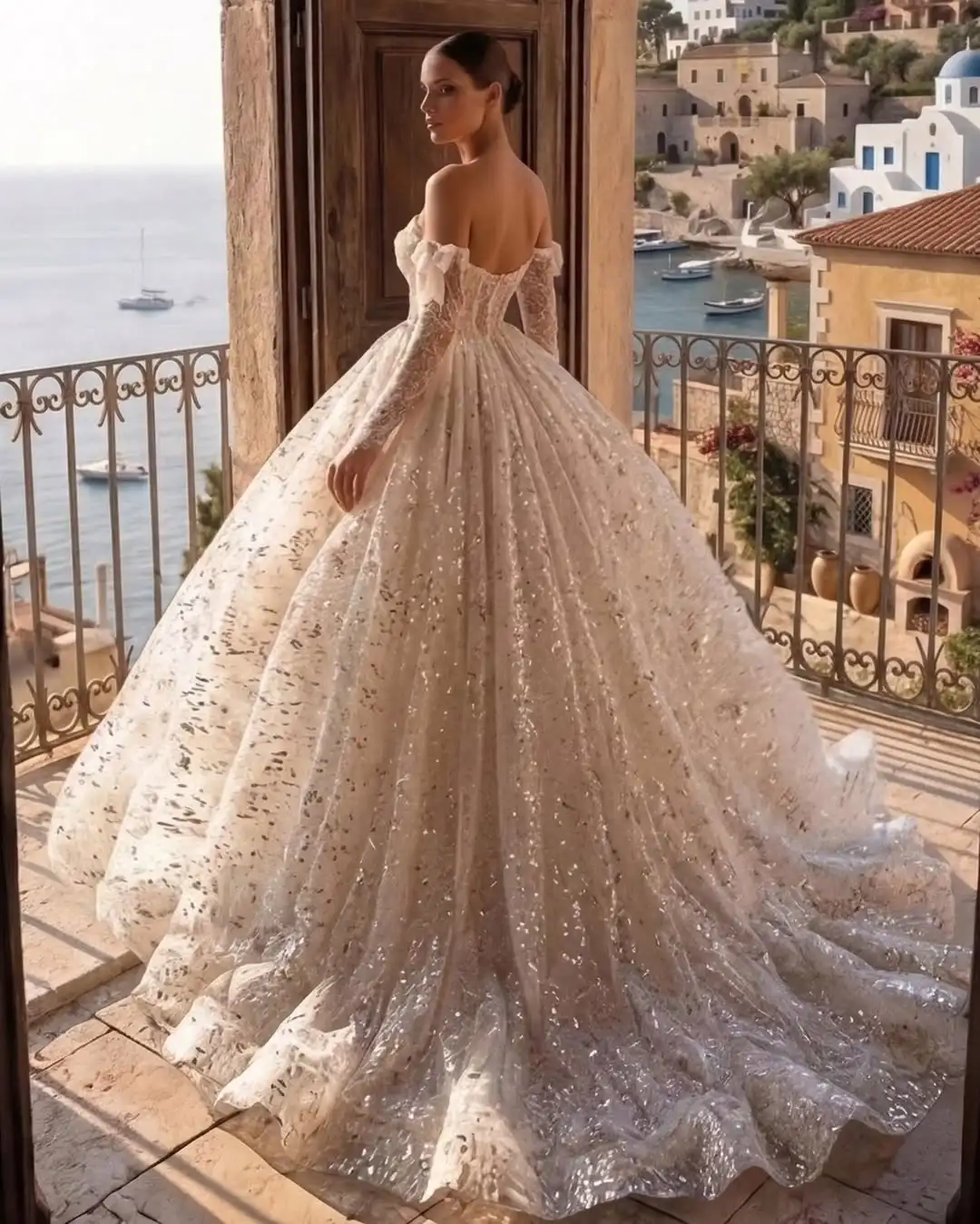 Luxury Sparkly Princess Wedding Dress Detachable Lace Sleeves Glitter Ball Gown Bridal Gown Vestido De Novia