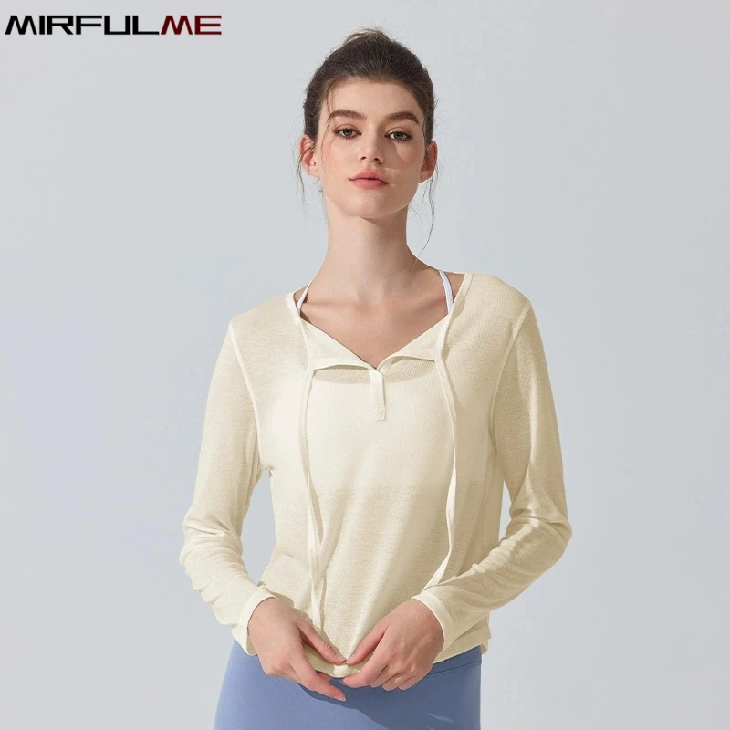 

Autumn Women Loose Yoga Shirts Thin Long Sleeves Sports T-Shirt Bandage Running Sweatshirts V-Neck Gym Fitness Tops Smock Female