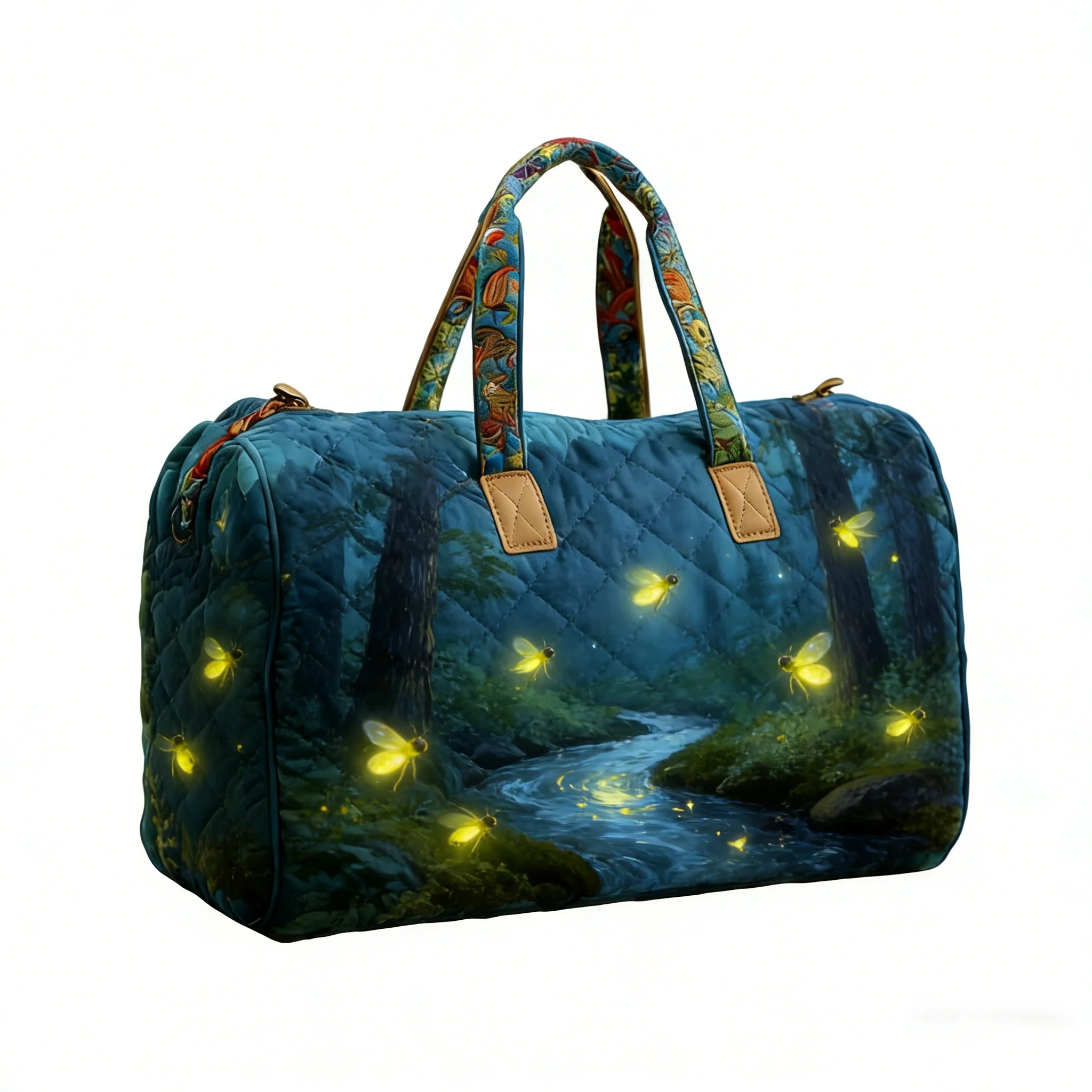 

Retro FireflyTrailer Quilted Duffle Bag Colorful Pine Tree Sunset Cmping Travel Tote Men Women Handbag Bag