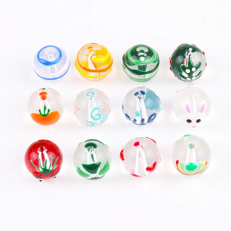 10pcs 12x11mm Hand Painted Glass Round Loose Spacer Beads for Necklace Bracelet Earrings Handmade DIY Jewelry Making Supplies