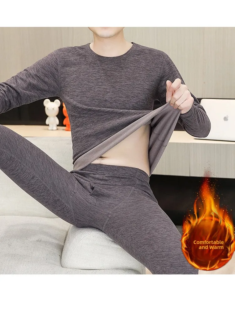 

Теплый комплект термобелья для мужчин: лонгслив и брюки из полиэстера для молодежи, осенне-зимняя одежда