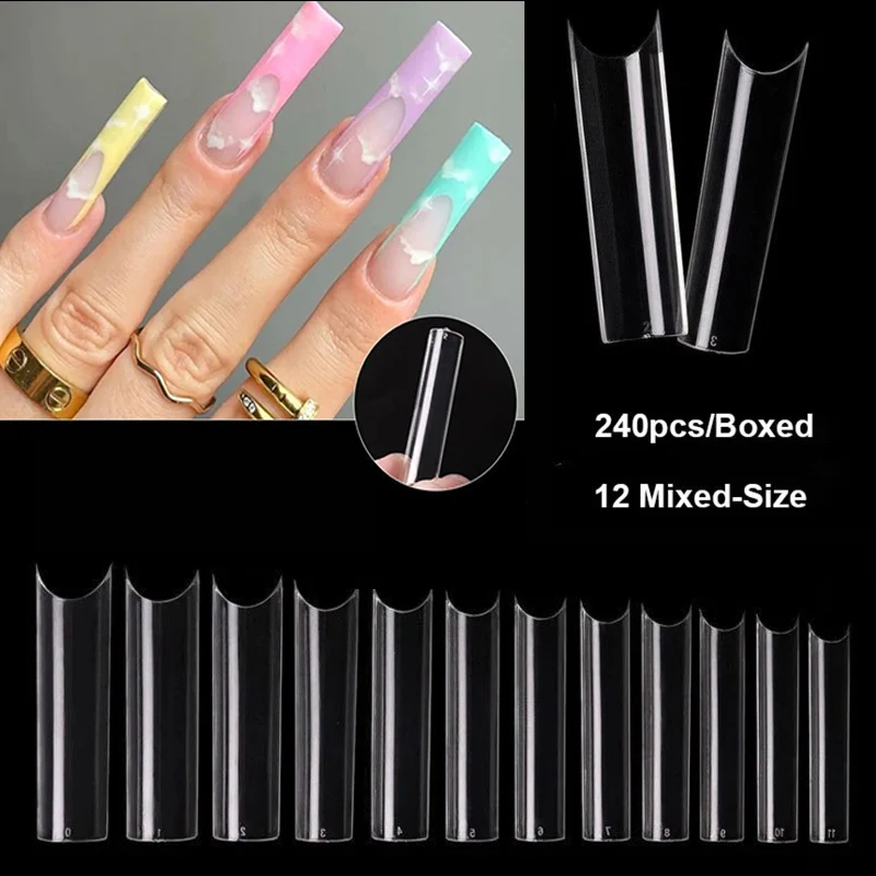 100PCS Multi-Sized False Tips Press On Acrylic Nails Transparent Full Cover Fake Nail Extension manicure Tools