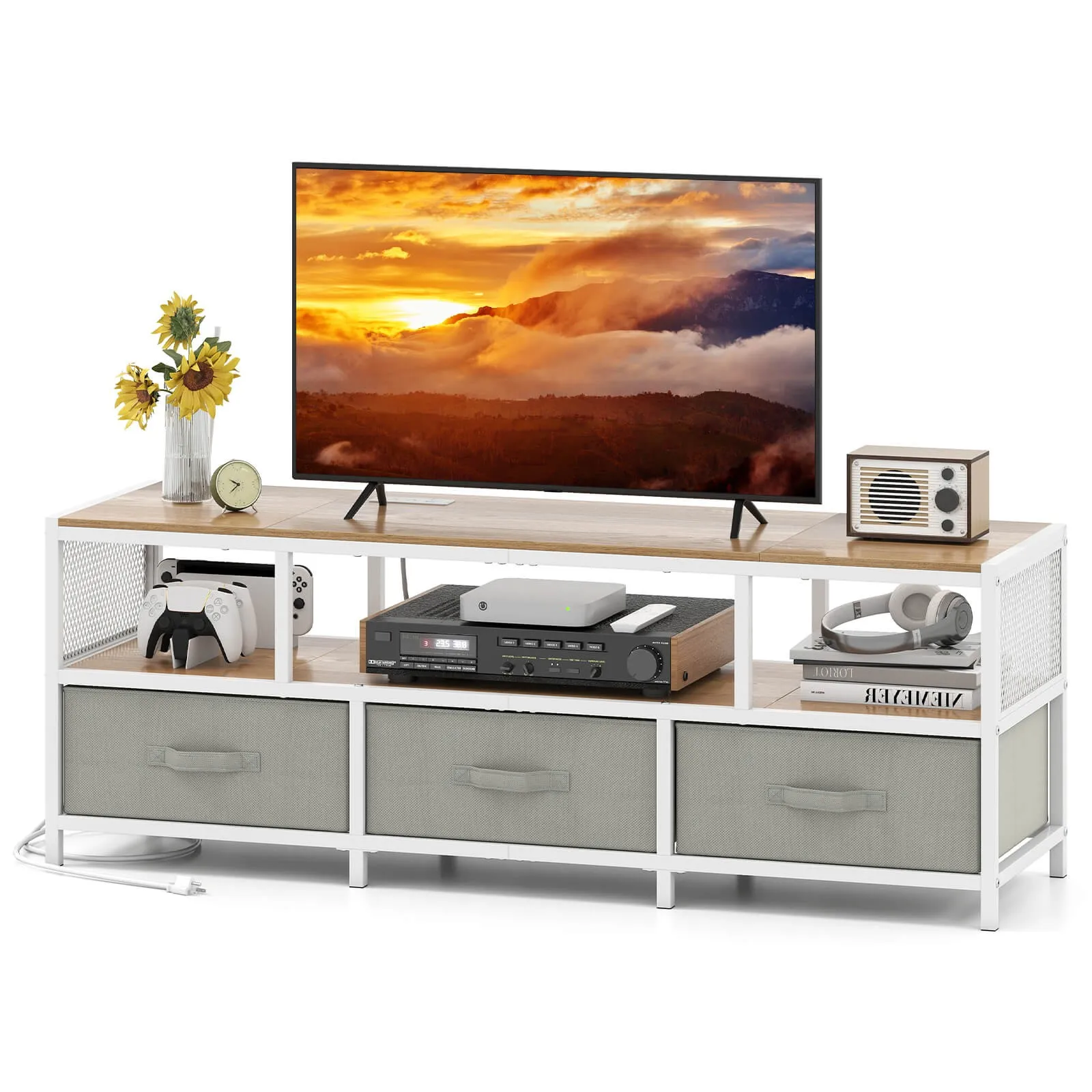 

TV Stand for TVs up to 65" with Power Outlets USB Charging Open Shelf