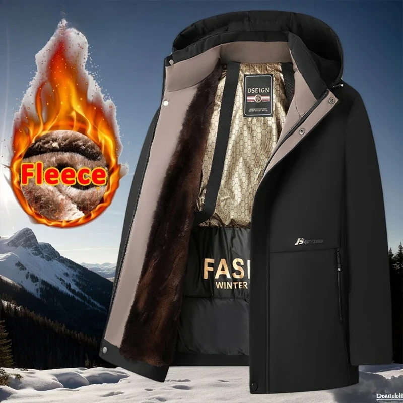 

Thermal Parka Men Removable Hood Men's Winter Jacket Windbreak Cotton Padded Jackets Coat Fleece Lining Ski Snow Jacket Overcoat