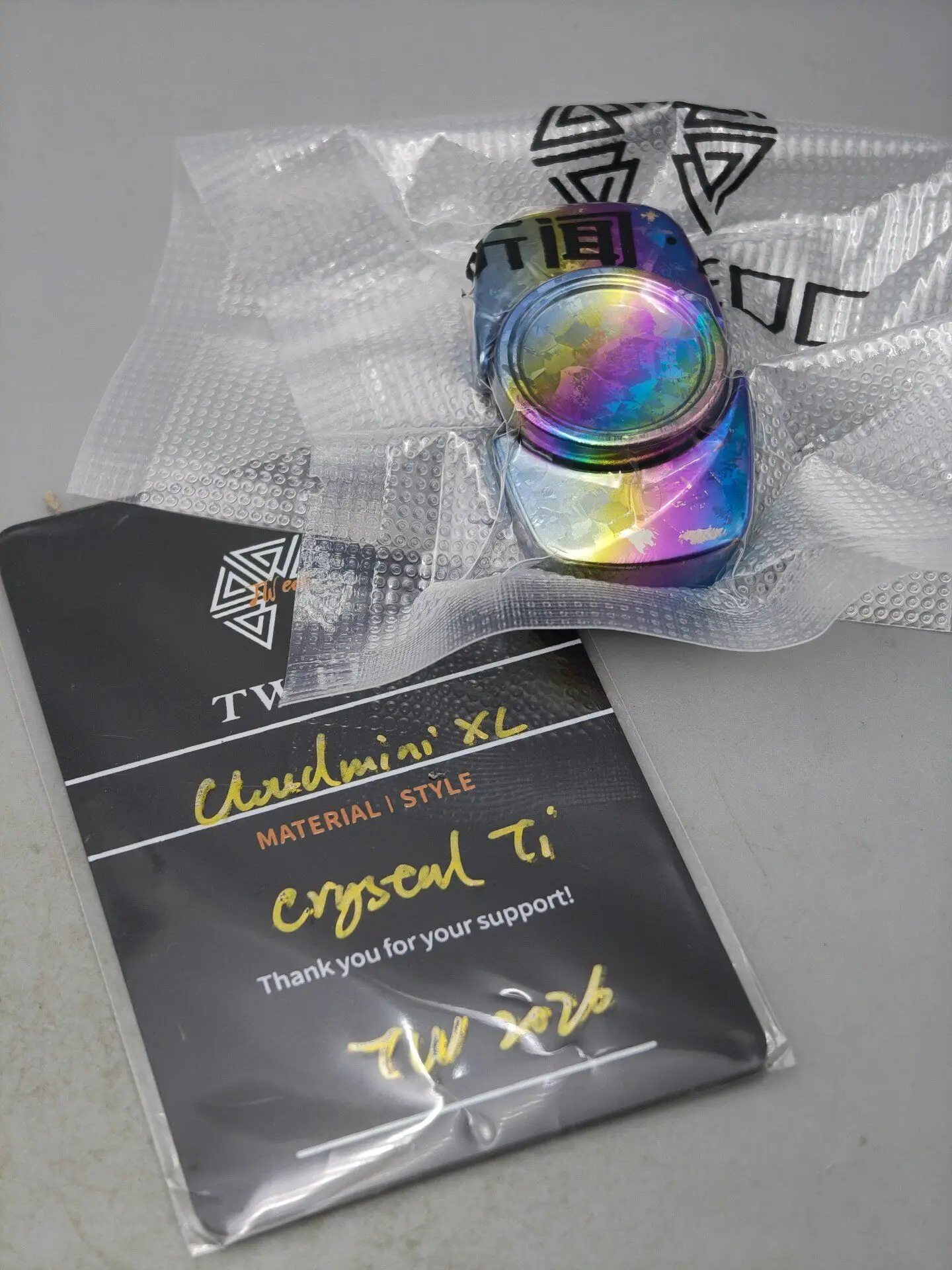 Used EDC Ice Crystal Titanium Linglong Cloud XL Fingertip Gyro, Brand New and Unopened