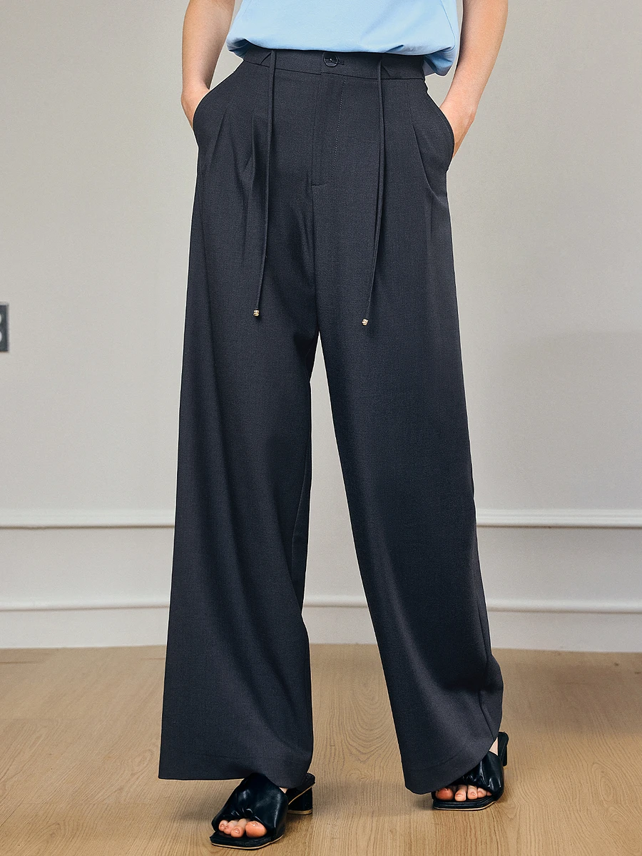 OLrain Women's 2025 Autumn High Waist Drawstring Wide-Leg Straight Pants Loose Casual Elastic Comfort Female Clothing O57XK98063