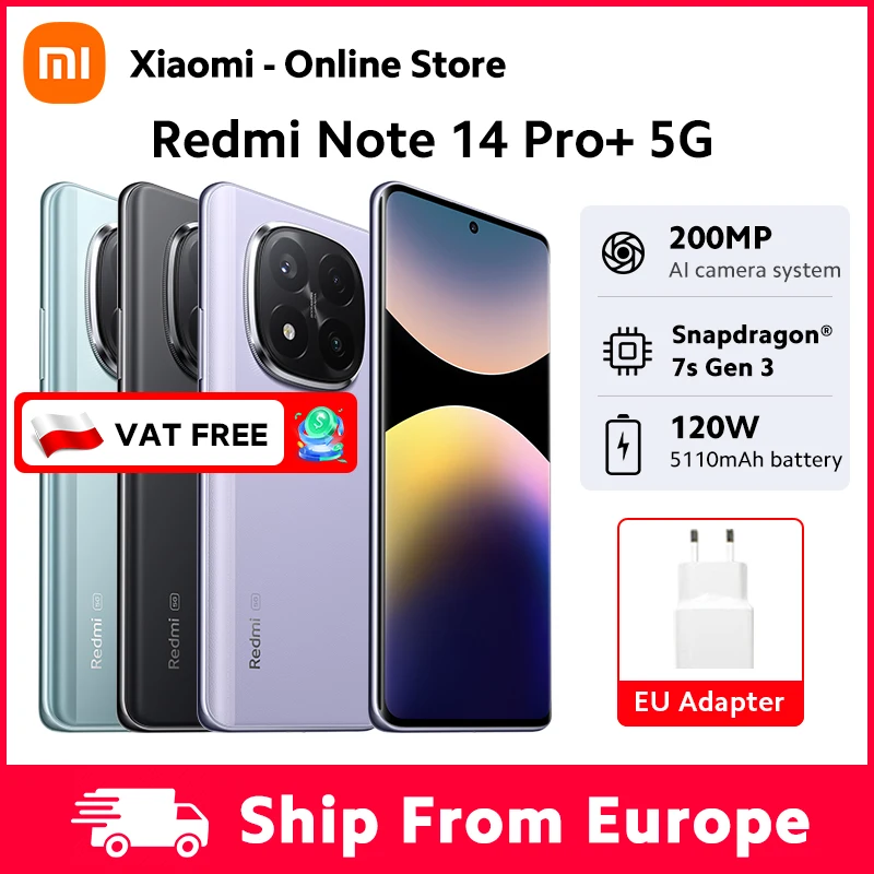 Version Globale Xiaomi Redmi Note 14 Pro Plus 5G Smartphone Appareil Photo 200MP OIS Processeur Snapdragon 7s Gen 3 Charge Rapide 120W Écran AMOLED 6.67"