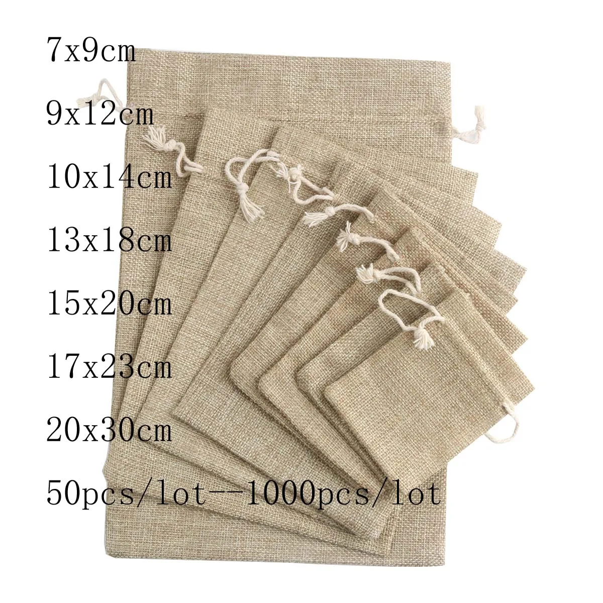 50pcs/lot 7x9 9x12 10x14cm Jute Gift Bags Cotton Linen Jewelry Bags Drawstring Packaging Pouch Display Wedding Sack Burlap Bags