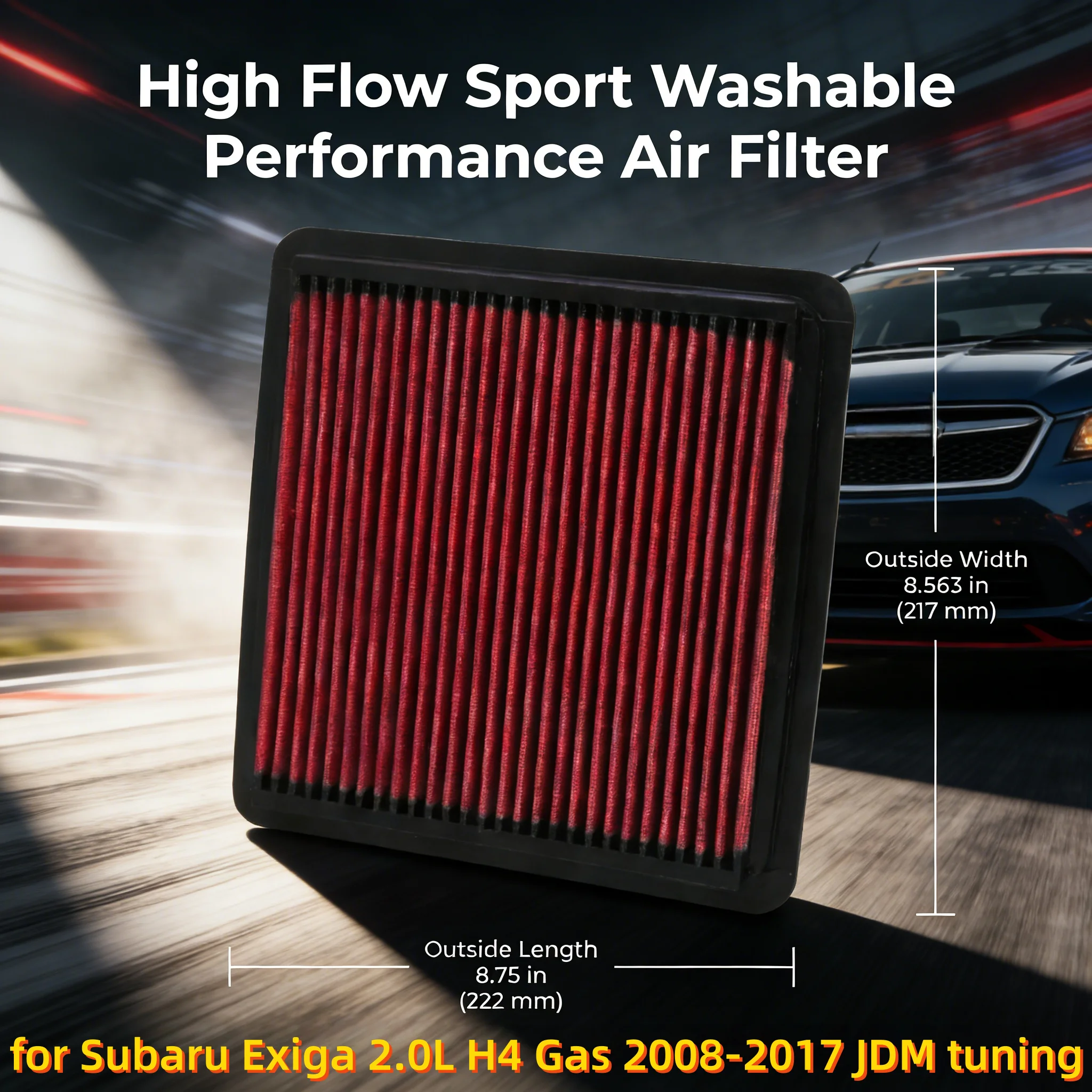 

Воздушный фильтр High Flow Sport для Subaru Exiga 2.0L H4 Gas 2008-2017, JDM тюнинг, моющийся, 33-2304, OEM:16546AA090, 222мм X 217мм