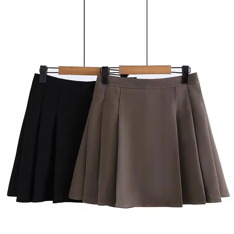 High Waist A-Line Pleated Skirt Women's Spring Summer New Style plus Size Slimming Short Skirt Black Maxi Half Body Skirt
