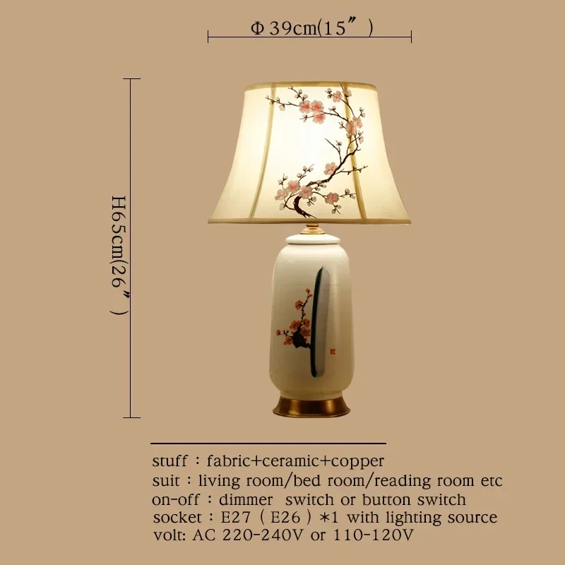 Honcui セラミックテーブルランプデスクライト高級モダン現代ファブリック玄関リビングルームオフィスクリエイティブベッドルームホテル