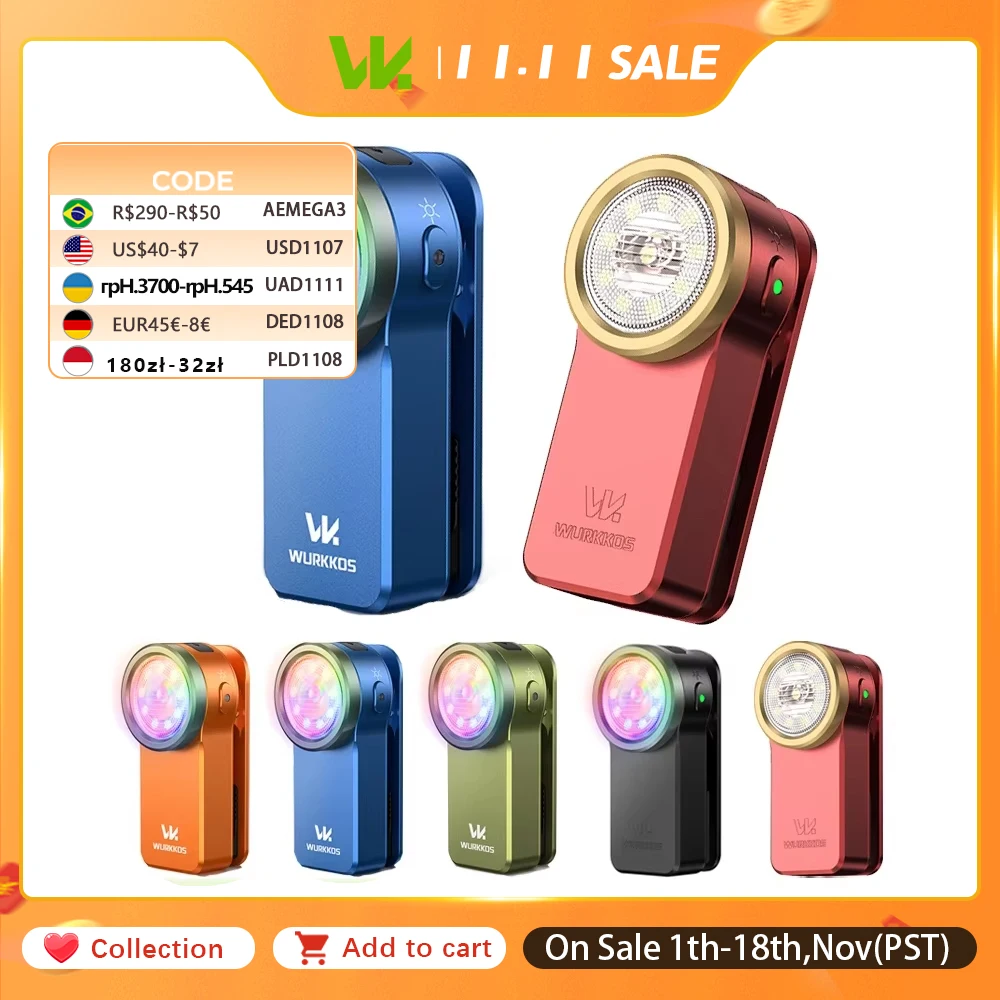 Lanterna Mini Clip Wurkkos HD03 680LM Recarregável por USB, Lanterna de Bolso Portátil RGB com Ímã