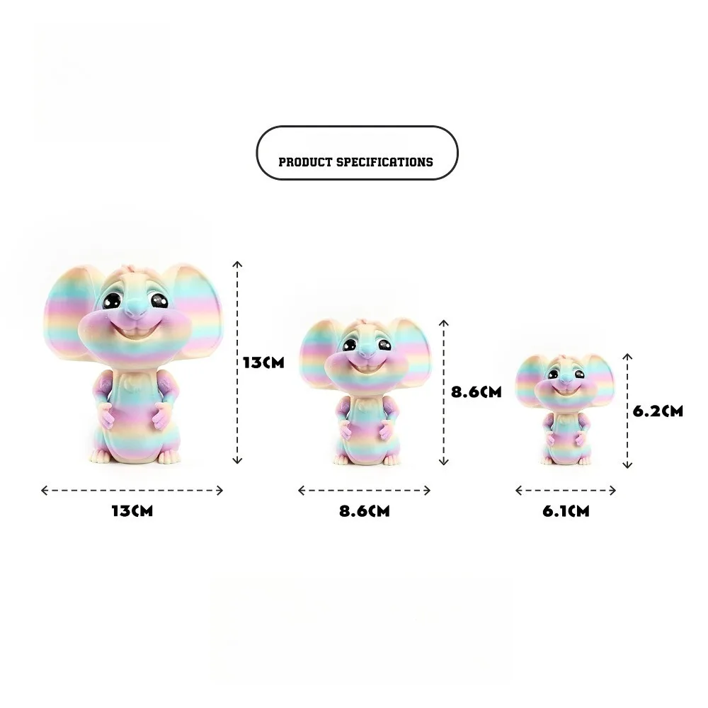 Juguetes de animales con estampado 3D de ratón, figura de ratón con orejas grandes y bonitas, juguete antiestrés articulado para decoración de escritorio del hogar, regalos para amigos