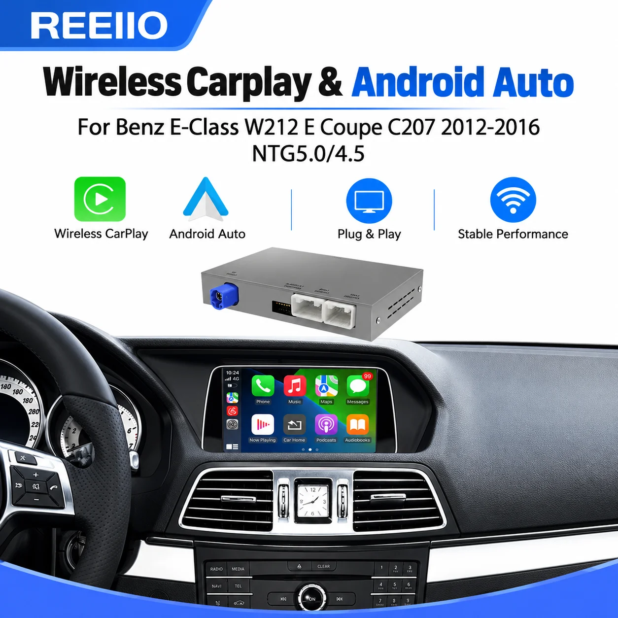 Wireless CarPlay Android Auto For Benz E-Class W212 E300 E350 Coupe NTG4.5 5.0 2012-2016  Interface Upgrade Decoder Box MuItimed