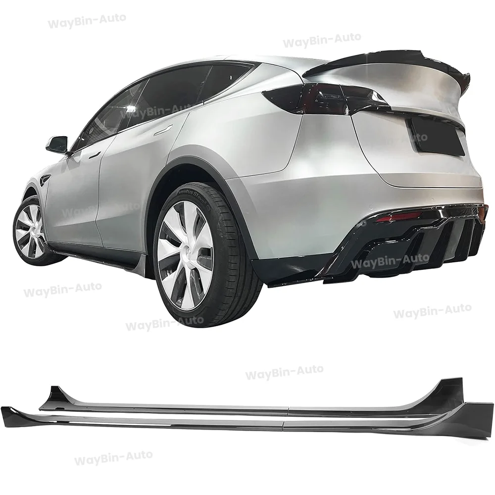 Side Skirts For 2017-2023 Tesla Model 3 Y, Model 3 Highland Carbon Fiber Print Style ABS Plastic Side Skirt Extension Splitter