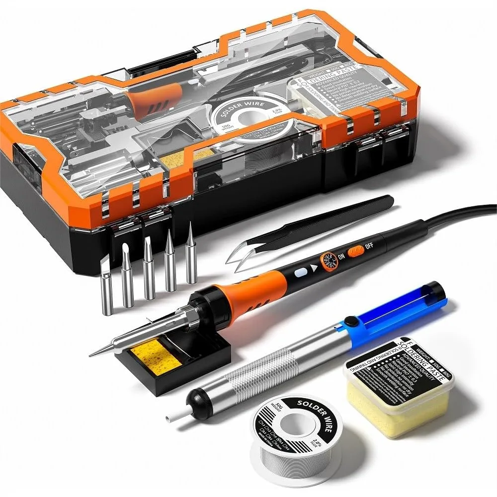 

60W Soldering Iron Kit With Ceramic Heater, 12-In-1 Adjustable Temperature 200-450°C Soldering Gun For Electronics Repair