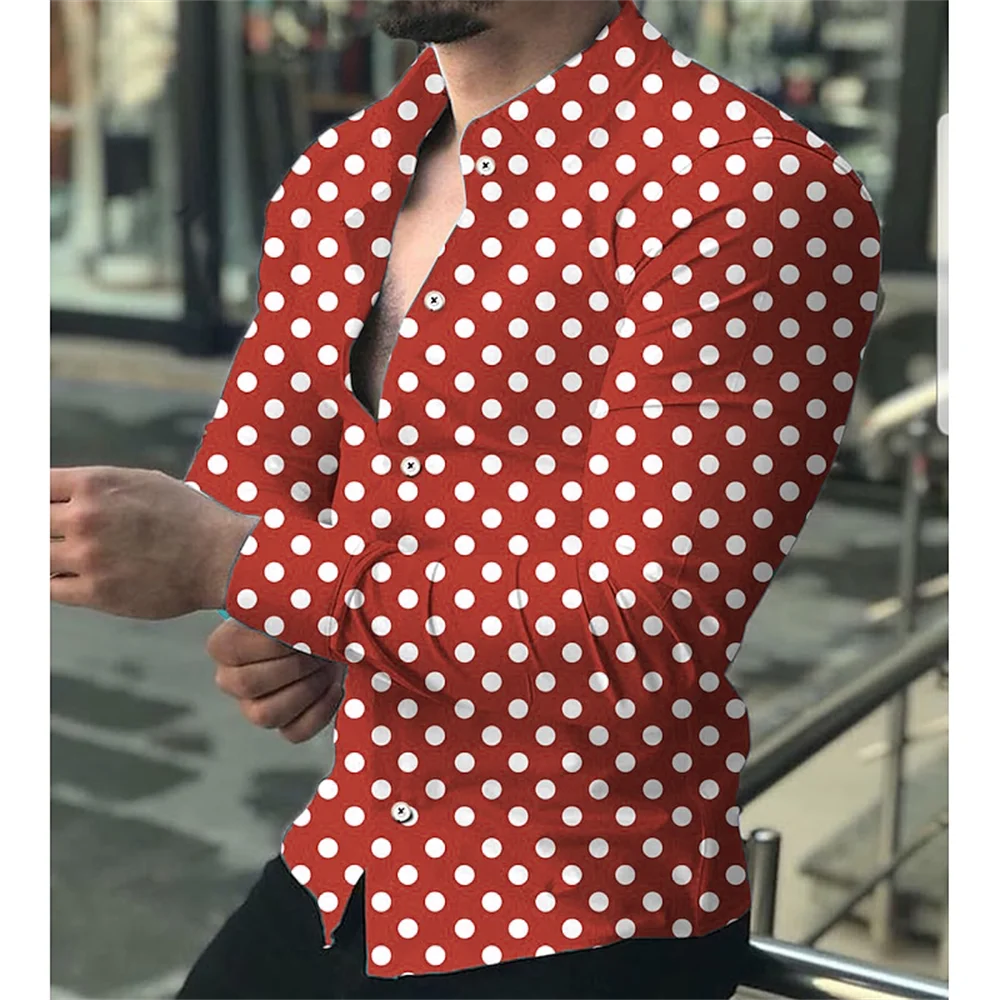 Men's Polka Dot 3D Printed Shirt, Comfortable Collar, Long, Spring, Summer Fashion, Casual Vacation, Social Party Top, 2024