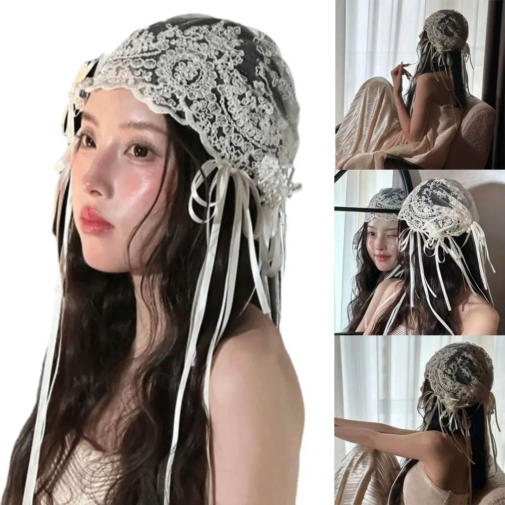 New Design with Bow Ribbon Bridal Lace Bow Ribbon Headband Breathable French Style Wedding Headband Retro Hair Accessories image 5