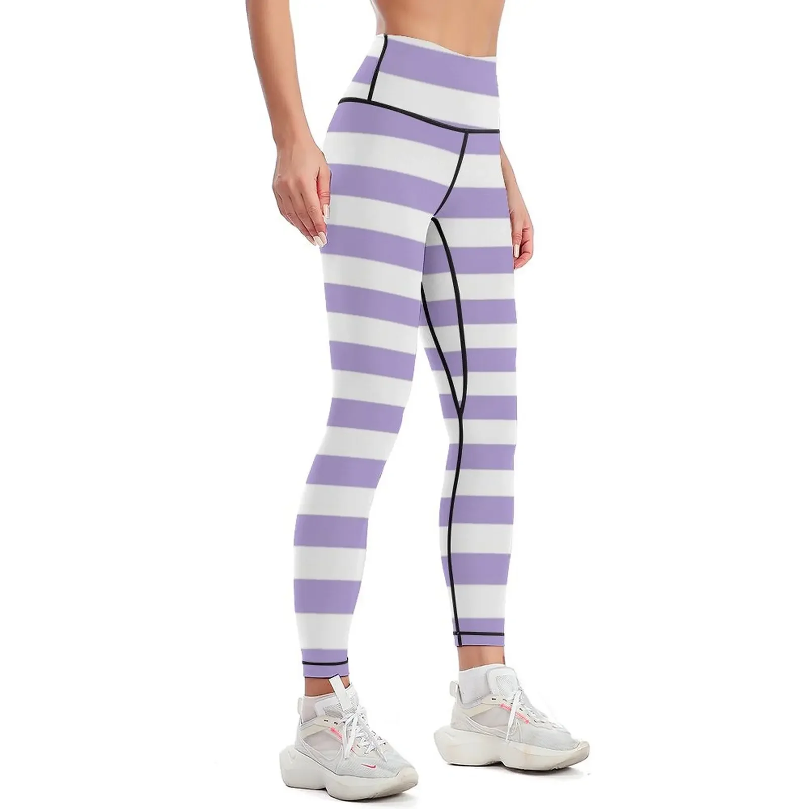 Light Pastel Purple Violet and White Horizontal Stripes Leggings Women's high waist Fitness's gym clothes Womens Leggings