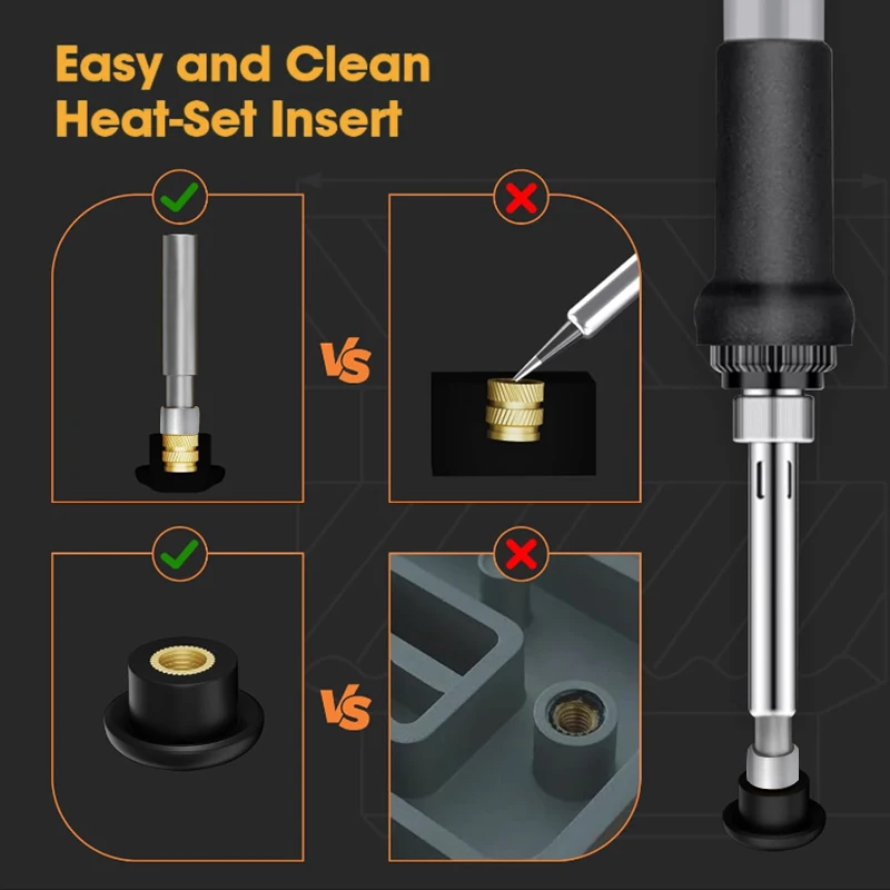 M2 M2,5 M3 M4 M5 M6 Heat Set Einsatz Mutter Werkzeug Gewinde Rändel Messing Einsatz für Kunststoff 3D Druck Hot Melt Mutter Sortiment Kit – Detail 11