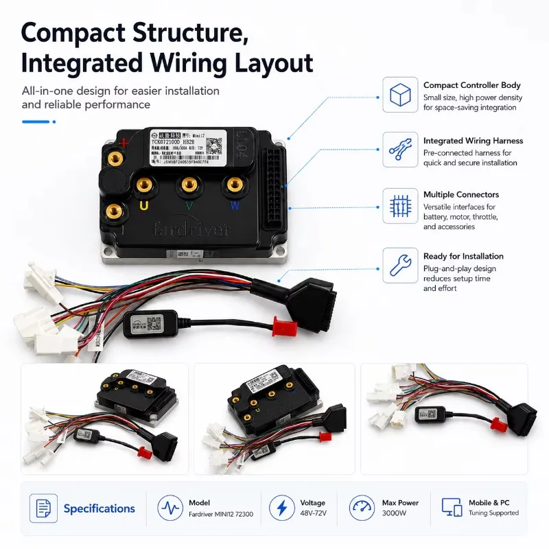 MINI12 72300 48-72V 100A 3KW Sine Wave Motorcycle Programming for Electric Motorcycles Made