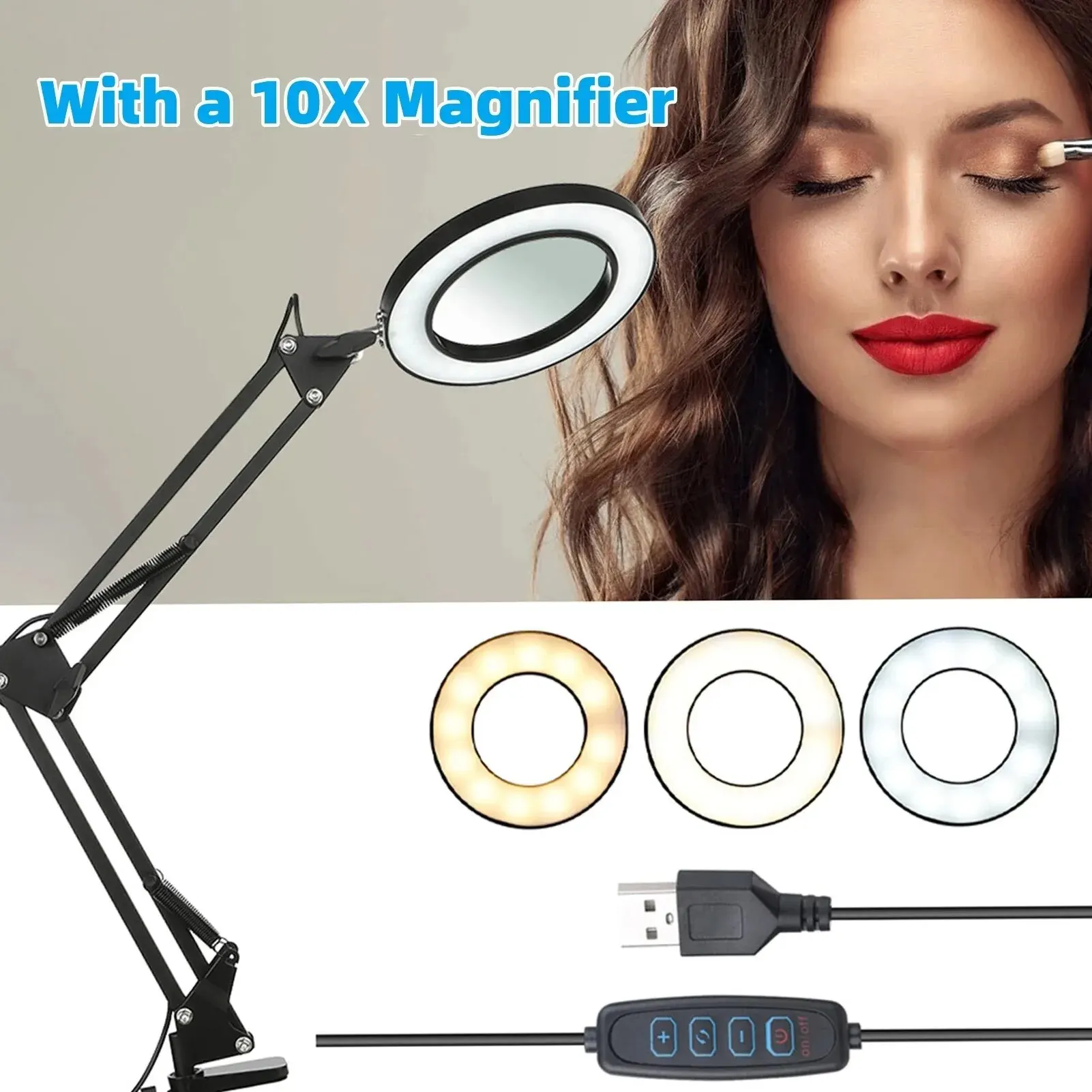 72LED 10X NEW Illuminated Magnifier USB 3 Colors LED Magnifying Glass for Soldering Iron Repair/Table Lamp/Skincare Beauty