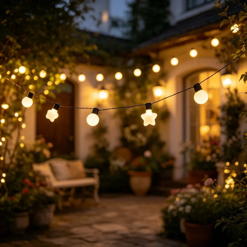 Solar G50 White Star & Globe String Lights,  Waterproof Outdoor Solar Fairy Lights for Garden Camping Party Wedding Decor