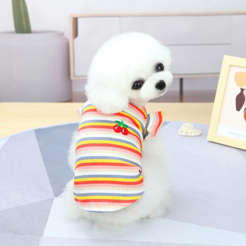 Welpen-Sommerkleidung, Haustier-Outfit, Spitze, gestreift, Hundekleid, Katzenweste, Chihuahua, Bichon, Yorkie, Hosenträgerrock, niedliches Hunde-T-Shirt – Detail 13
