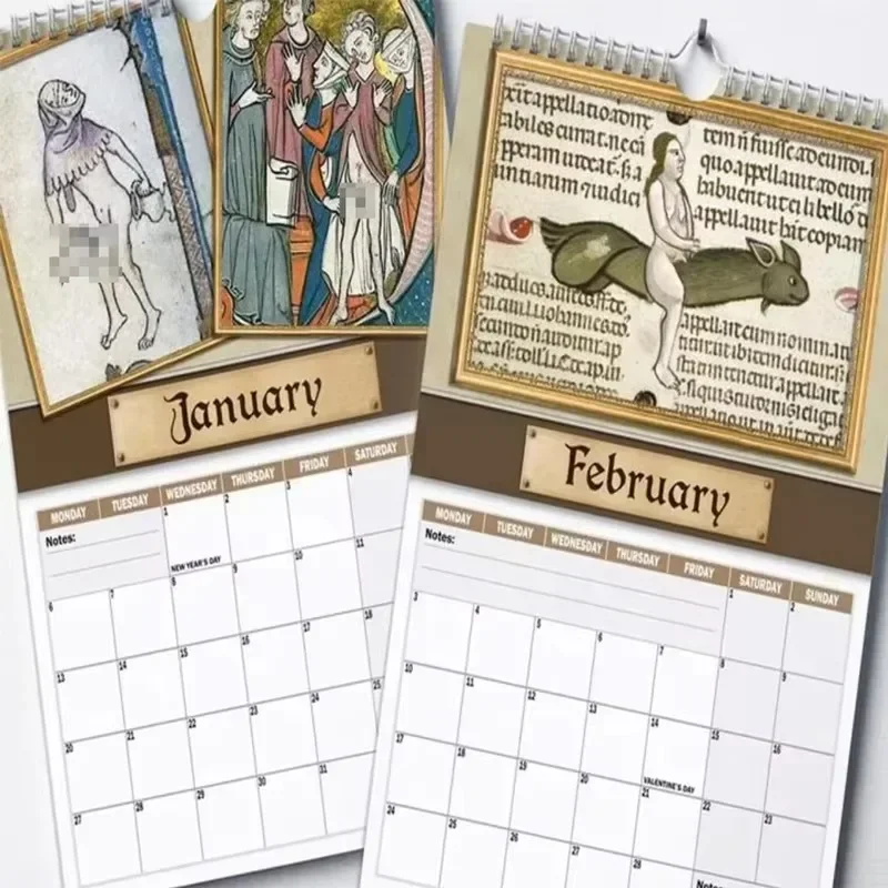 القرون الوسطى ديك صور 2025 التقويم الإبداعية التذكارية محاكاة ساخرة التقويم مضحك وقح التقويم غريب الكمامة الهدايا تقويم الحائط #3