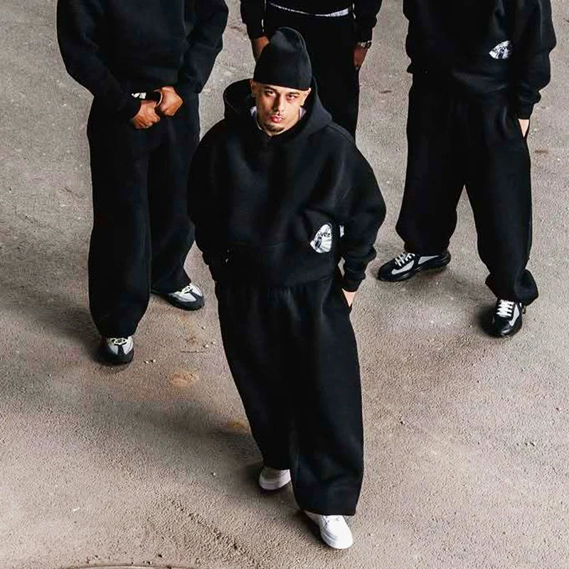 من المألوف نمط الشارع المطرزة Sweatpants الخريف الشتاء عارضة السراويل تنوعا شخصية زوجين عموم #5