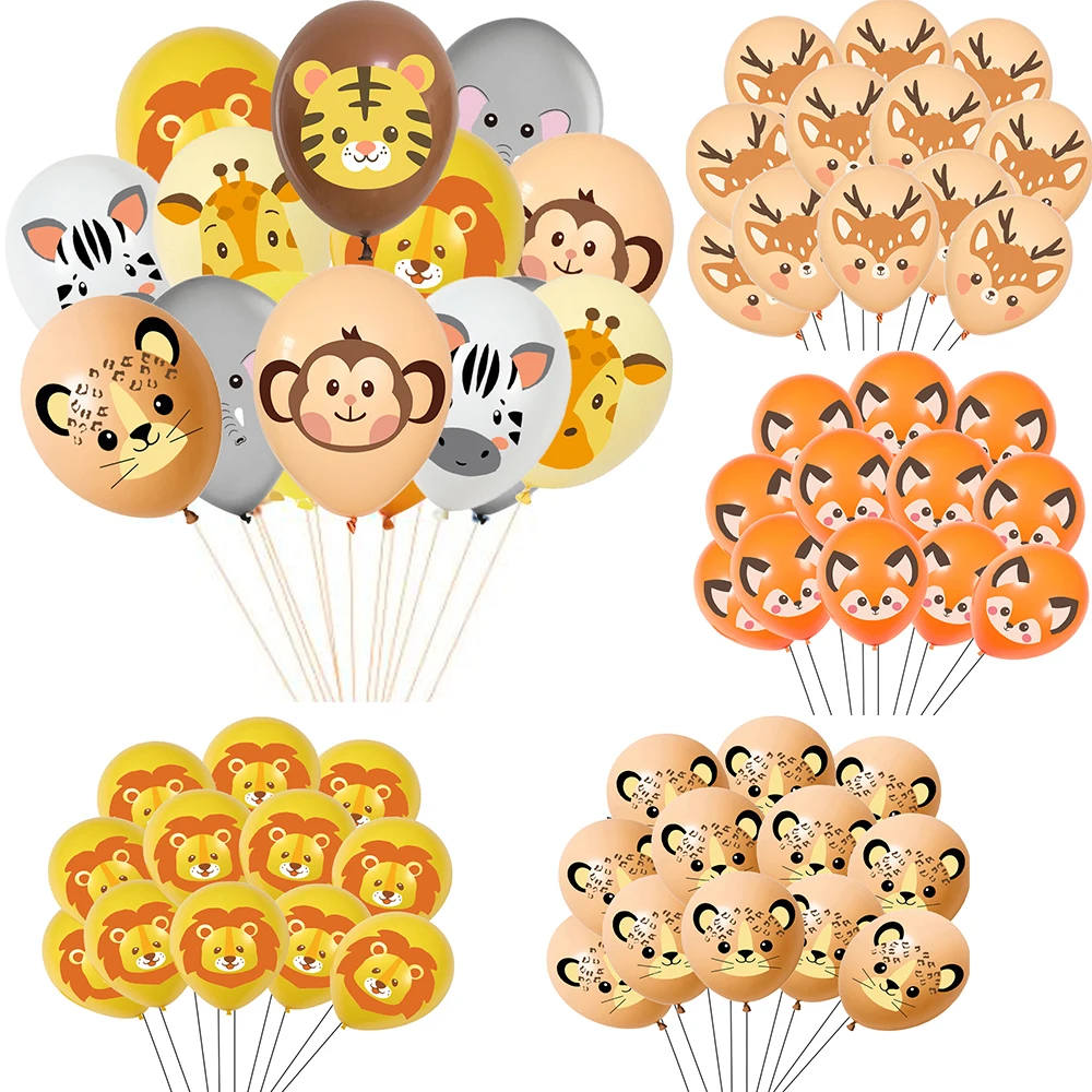 10pcs Carton Animal Printed Balloons Monkey/Tiger/Giraffe Pattern Balloon for Kids Wild Jungle Safari Birthday Party Decoration