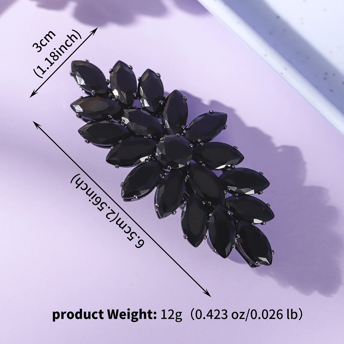 Luxury Midnight Black Marquise Zircon Hair Clip Elegant Gothic Crystal Barrette Noir Wedding & Evening Party Hair Jewelry view 6