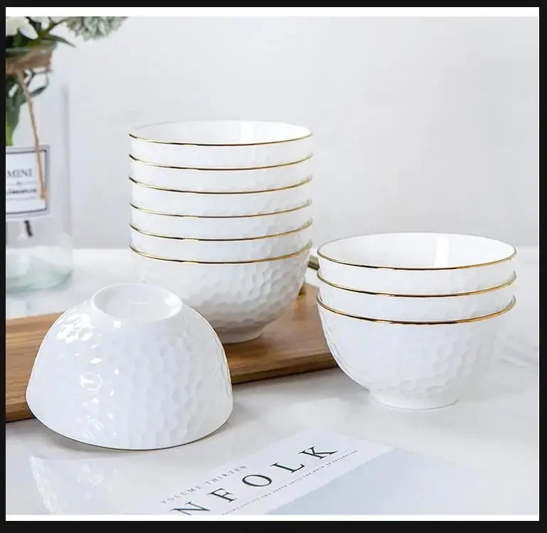 

4 шт. миска Пномпень с тиснением риса, высококачественный костяной фарфор, 6-дюймовый набор обеденных тарелок для супа, столовая посуда, фарфор