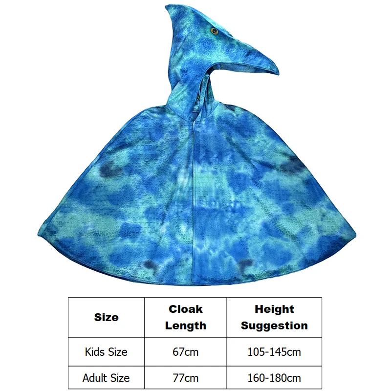 Unisex Adult Women Men Boys Girls Blue Pterodactyl Halloween Dragon Cosplay Fancy Dress Up Child Dinosaur Hooded Cape Costume - view 6