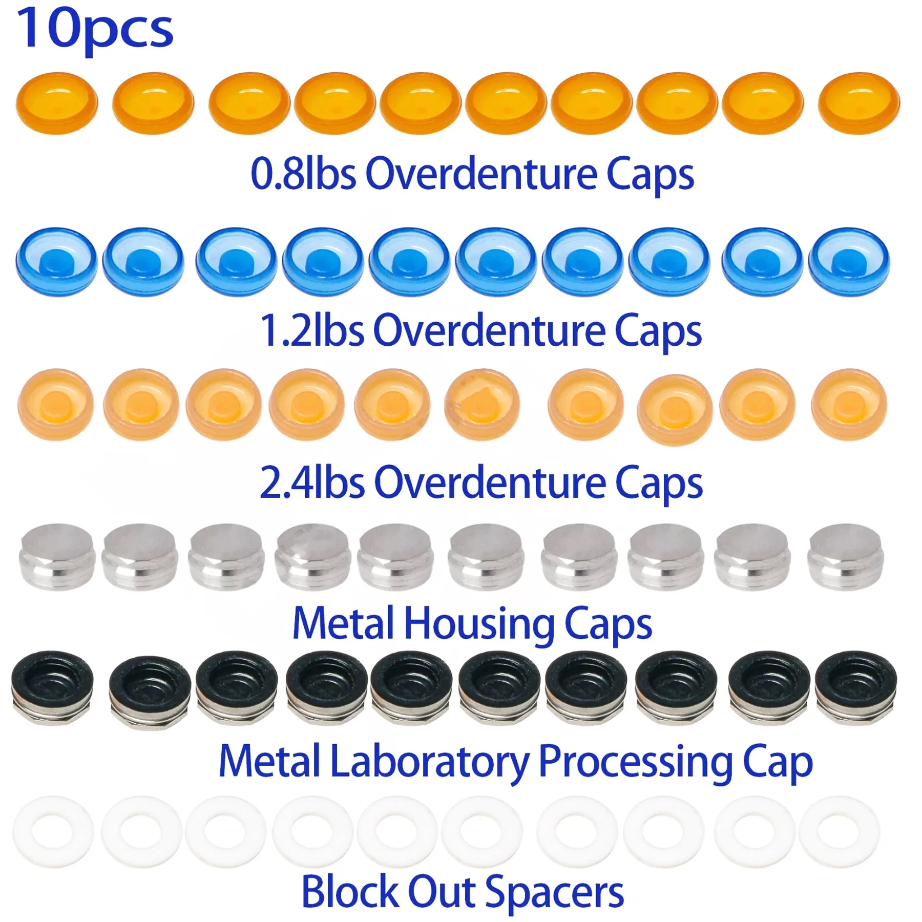 

10Pcs Dental Overdenture Strong Retentive Cap Metal Housing Laboratory Processing Cap for Locator Abutments