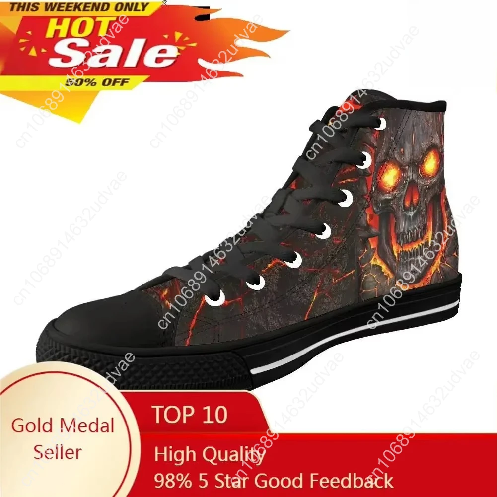 

Men Vulcanized Sneakers High Top Canvas Shoes Classic 3D Lava Skull Brand Design Men's Flats Shoes Lace Up Footwear
