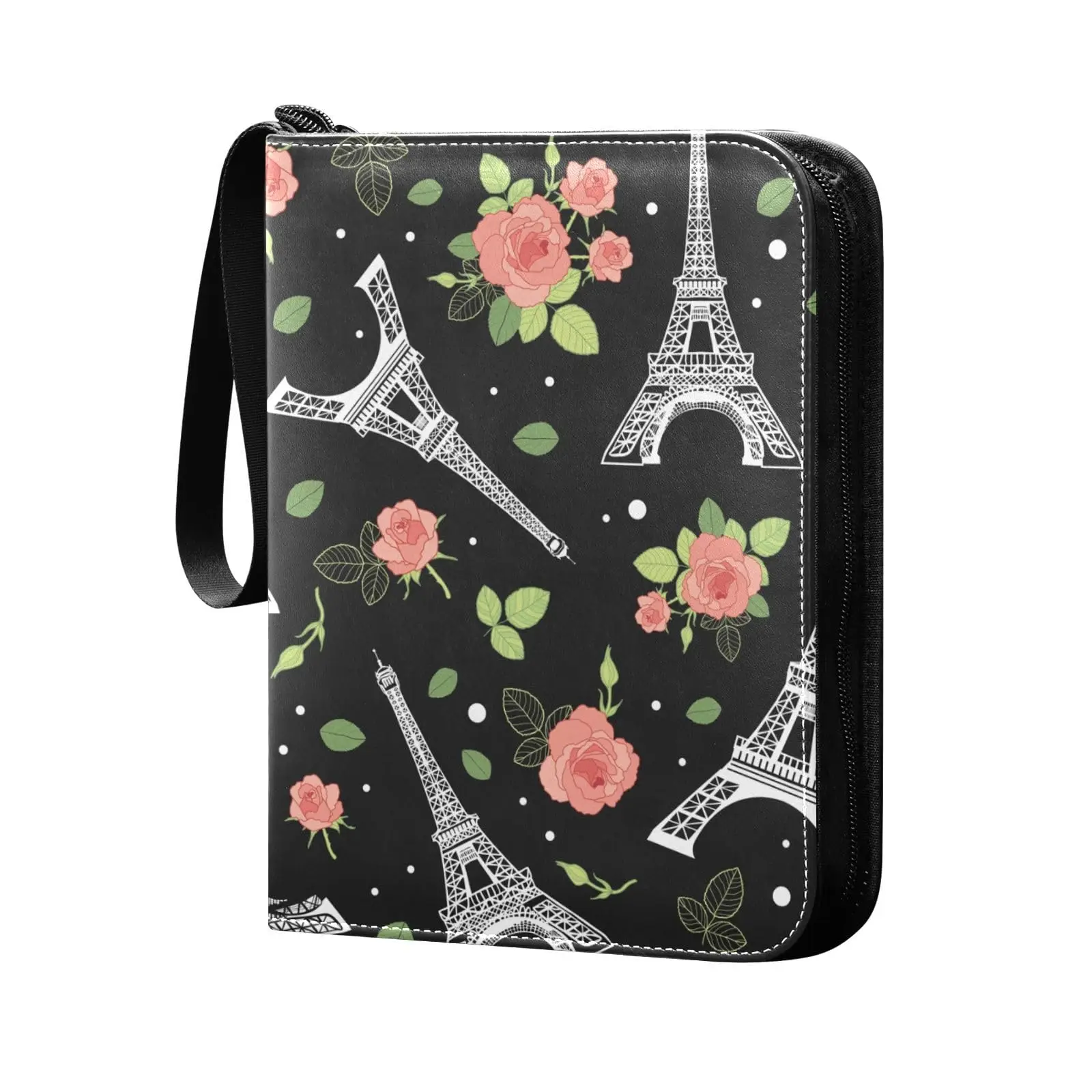 

Eifel Tower Roses Card Binder 4 Pocket Card Binder 400 Double Sided Pocket Album Sport Game Cards Unique Card Collection Storage