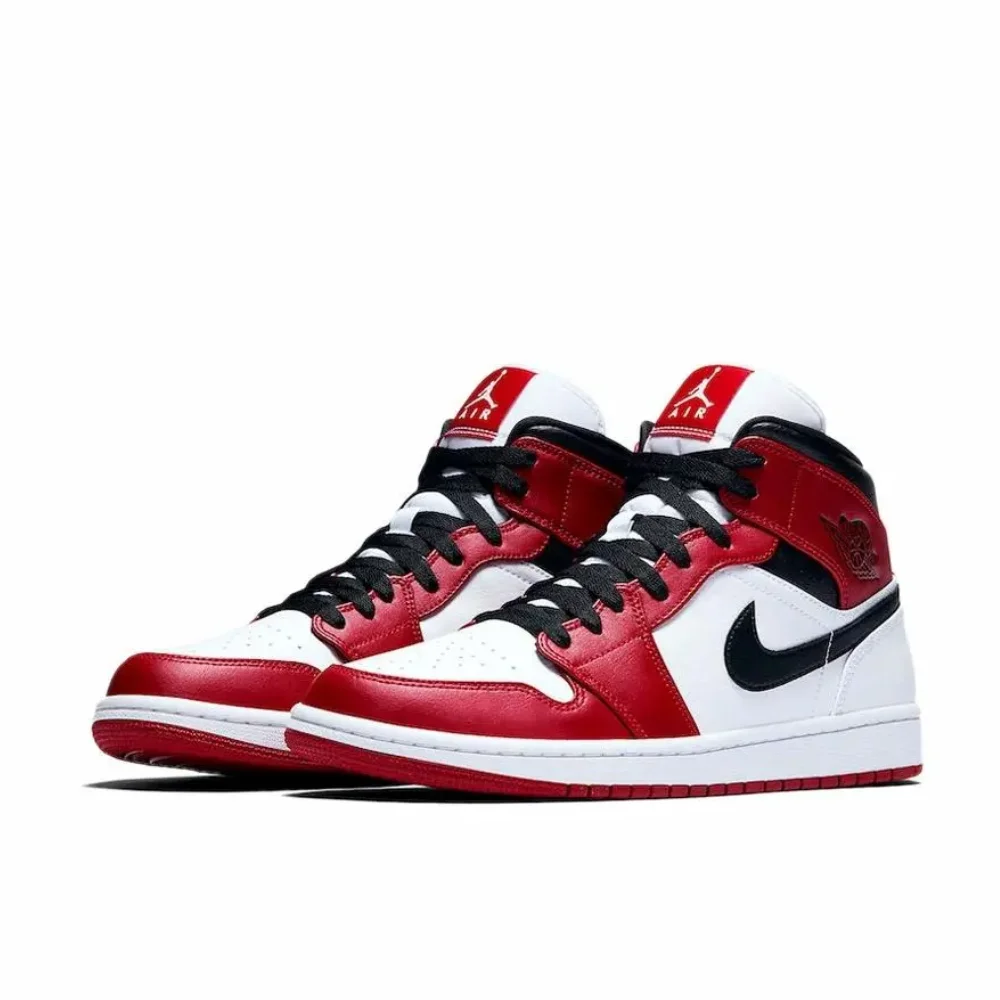 Nike red white colorway Air Jordan 1 MID men's fashion basketball shoes comfortable non-slip wear sports shoes image 4