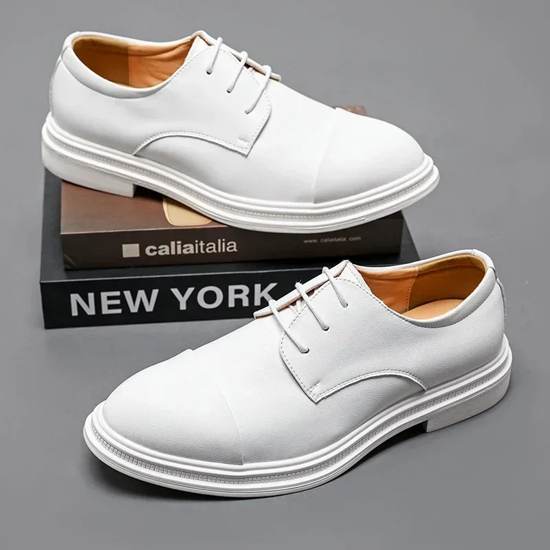 

Мужская повседневная кожаная обувь в британском стиле на платформе, деловая брендовая официальная одежда, легкая универсальная рабочая обувь с круглым носком для пар