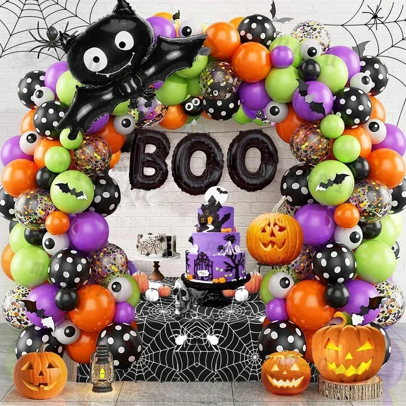 Halloween Fledermaus-Ballon-Girlanden-Set Spinnen-Aufkleber Augen-Kürbis-Deko Zubehör Komplettes Party-Hintergrund-Dekorationsset – Detail 1