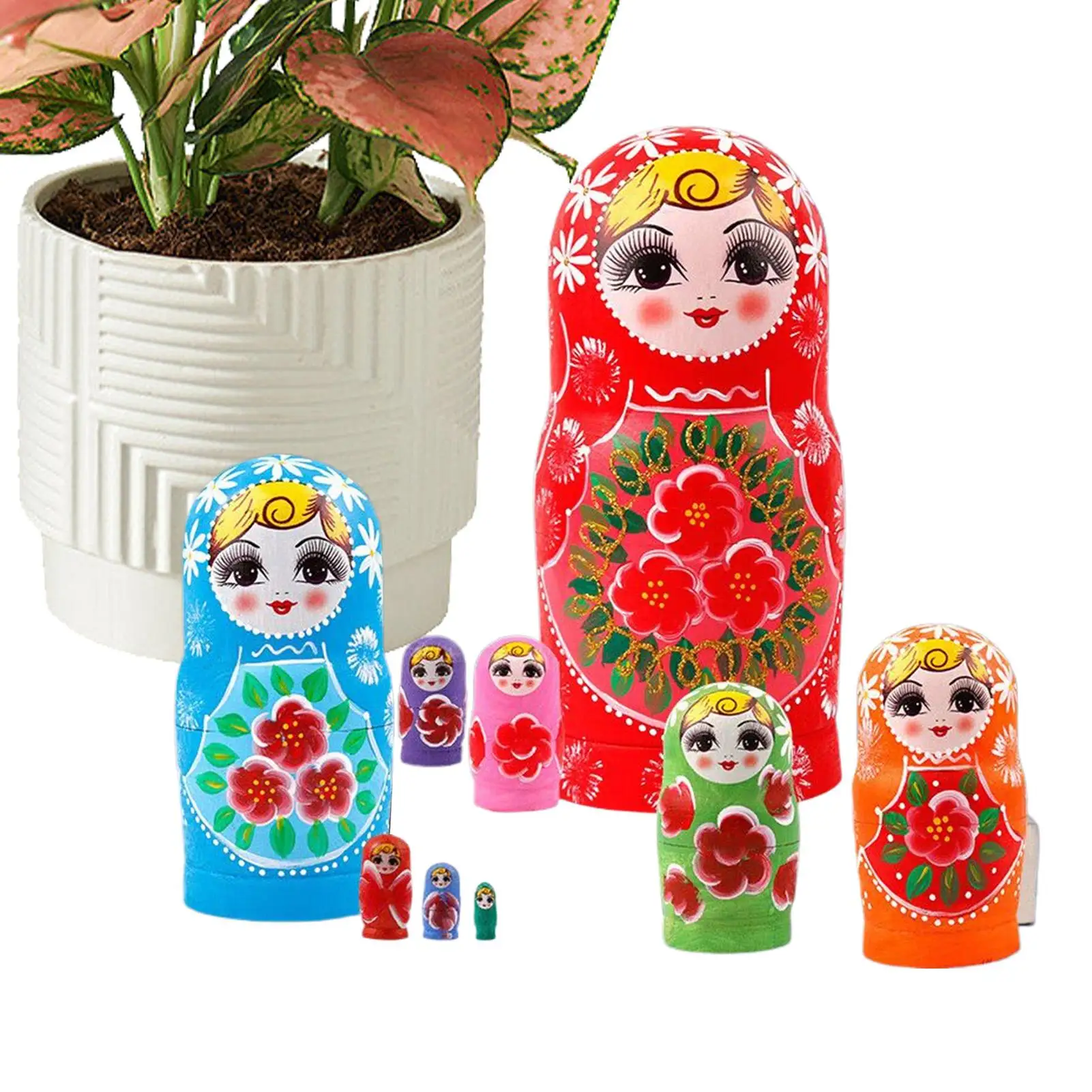 Russian Dolls 10-Piece Wooden Educational Toys Kids Stacking Doll Nesting Toys For Learning Education Entertainment Boys