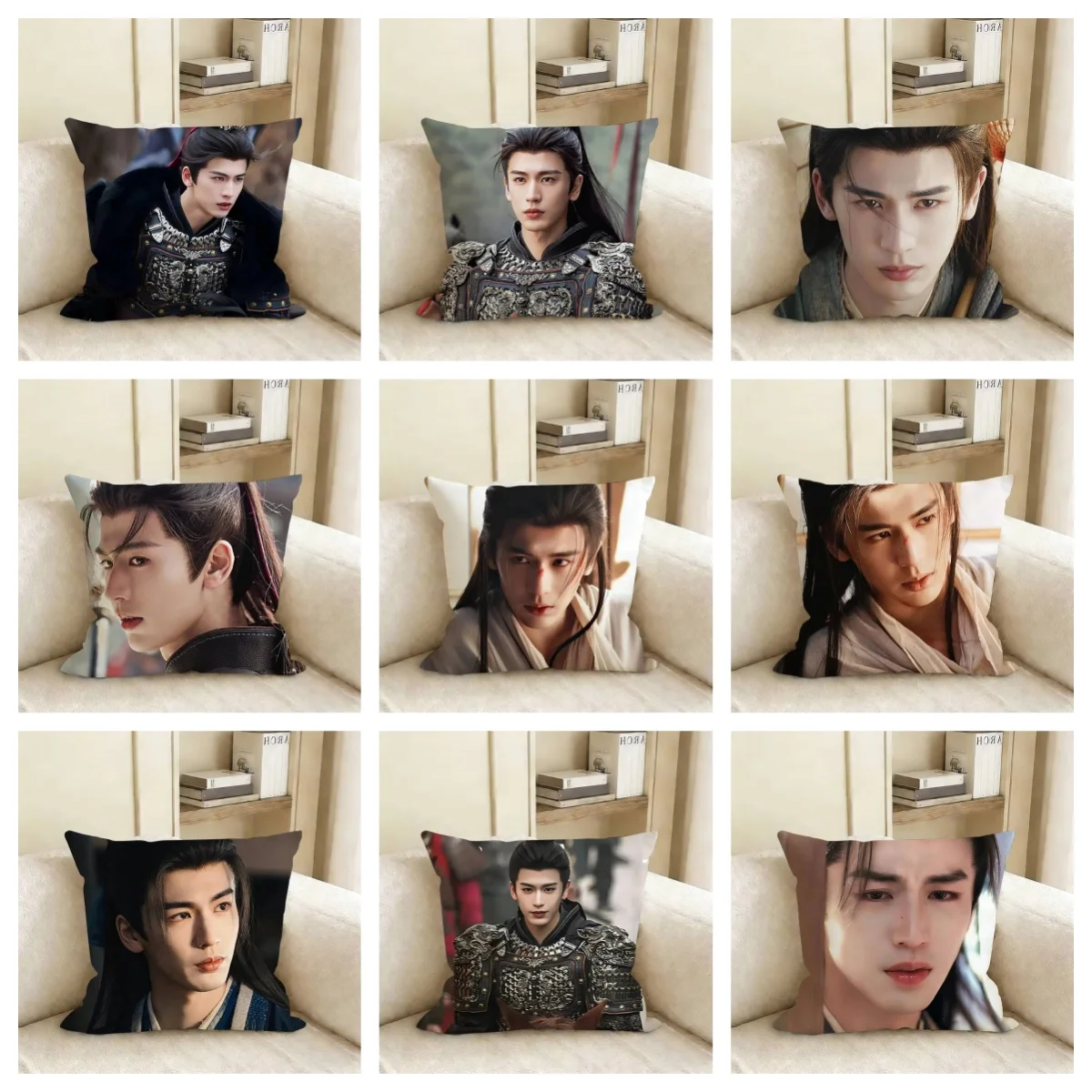 1pc Zhang ling he Chinese Drama Ancient Warrior Throw Pillow Cover, 2D Double-Sided Print Soft Polyester Cushion Case for Home