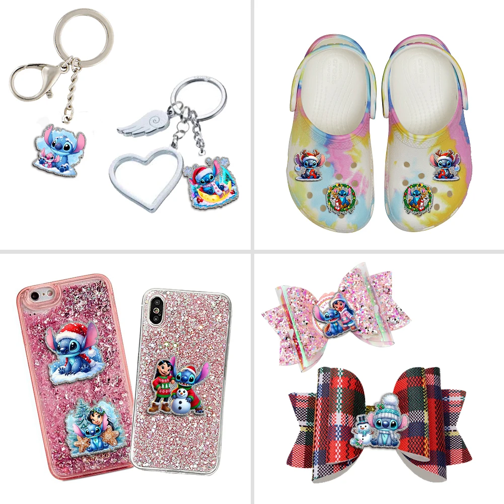 Stitch Christmas Chunky Glitter Resin Planar Acrylic Flatback For Girls DIY Phone Case Hair Bow Craft Keychains Accessories