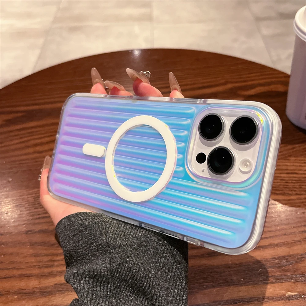 Luxuriöse Magsafe-Handyhülle mit Farbverlauf und Streifen für iPhone 17, 16, 15, 14, Pro Max Plus, magnetische kabellose Aufladung, stoßfeste Abdeckung