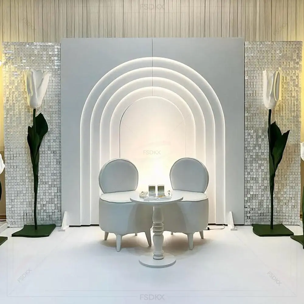 

FSDKX современный пользовательский 3d белый ПВХ рябь квадратный 3D арочный белый сценический настенный фон подставка