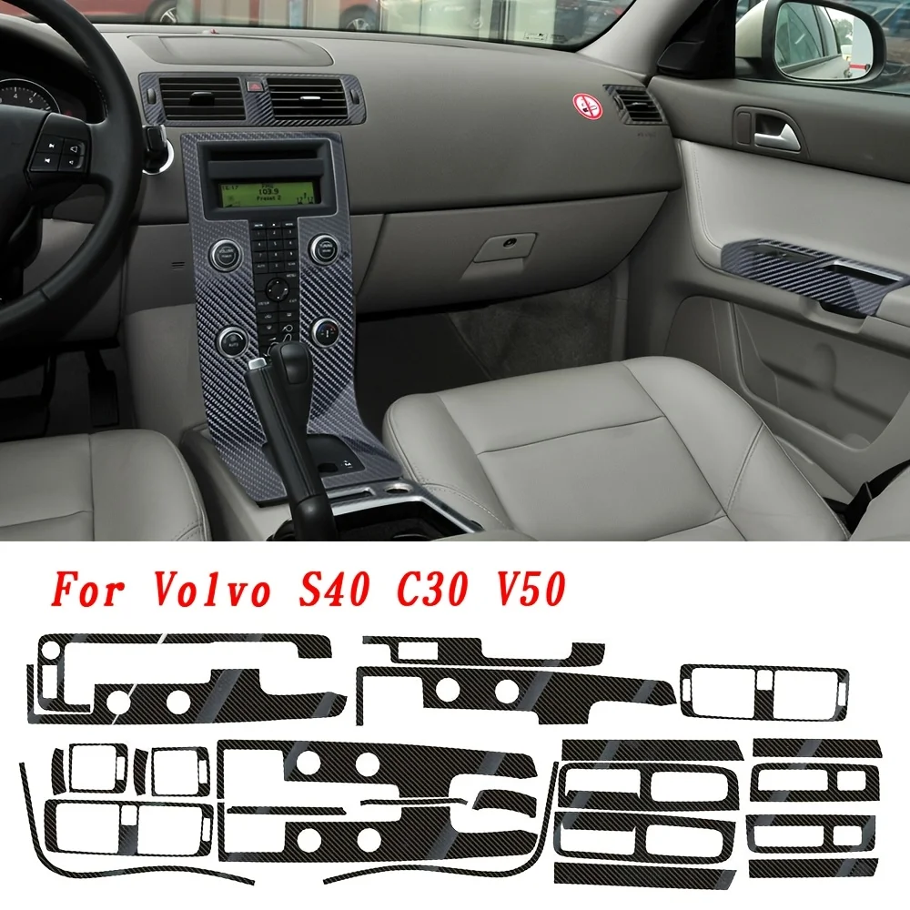 For Volvo S40 C30 V50 Interior Central Control Panel Door Handle 3D 5D Carbon Fiber Stickers Decals Car Styling Accessorie