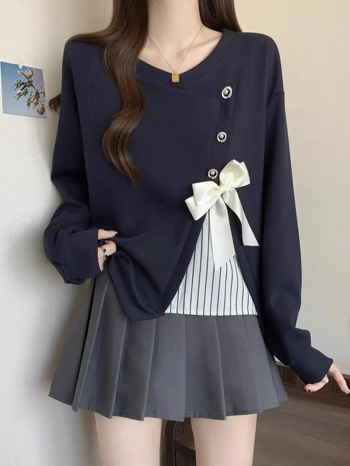 

Новая осенне-зимняя толстовка 2025 года с узлом, свободная, повседневная, без капюшона, больших размеров, женская, модная, удобная, уличная одежда